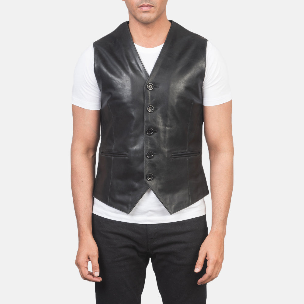
Крупний план деталей of Classic Collar & 5 Button Hardware on Auden Чорний Шкіряний жилет для Чоловіків