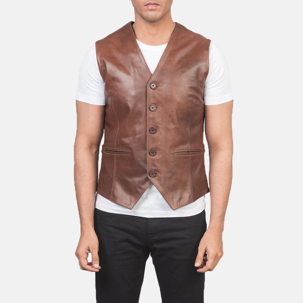 
Крупний план деталей of Classic Collar & 5 Button Hardware on Auden Коричневий Шкіряний жилет для Чоловіків