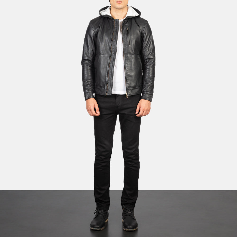 
Baston Black Hooded Leather Bomber Jacket - Вигляд збоку з ергономічним кроєм рукава
