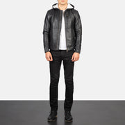 
Baston Black Hooded Leather Bomber Jacket - Вигляд збоку з ергономічним кроєм рукава
