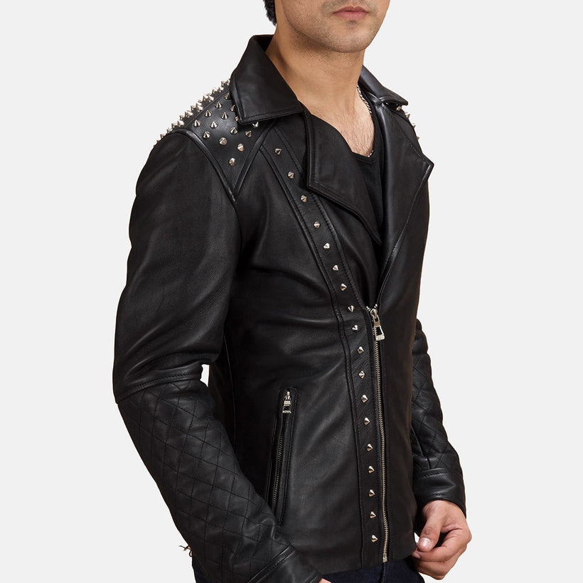 Чорна Studded Шкіряна косуха чоловіча