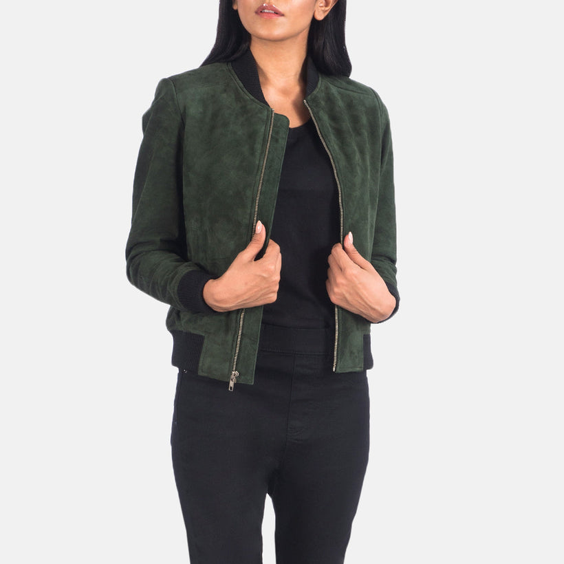 Bliss Green Suede Шкіряний бомбер жіноча