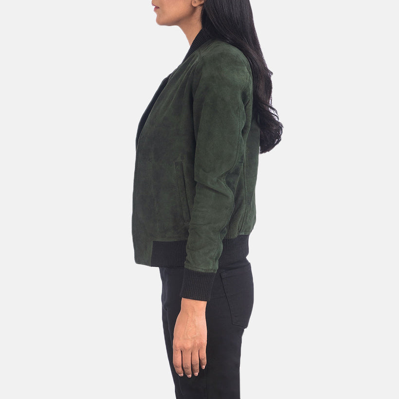 Bliss Green Suede Шкіряний бомбер жіноча