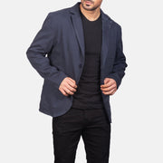 
Navy Blue Poly-Cotton Leather Blazer - Вигляд ззаду з ідеальною посадкою по плечах та рівним подолом