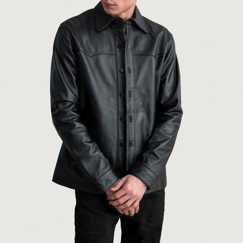 Bronco Чорний Leather Shirt для Чоловіків