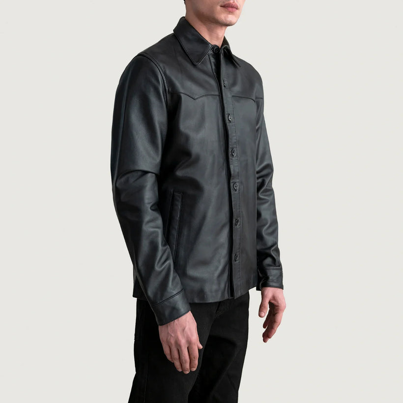 Bronco Чорний Leather Shirt для Чоловіків