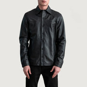 
Bronco Чорний Leather Shirt для Чоловіків - Вигляд збоку з ергономічним кроєм рукава