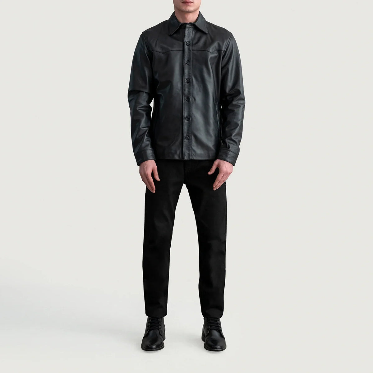 
Крупний план деталей of Shirt & Buttons Hardware on Bronco Чорний Leather Shirt для Чоловіків