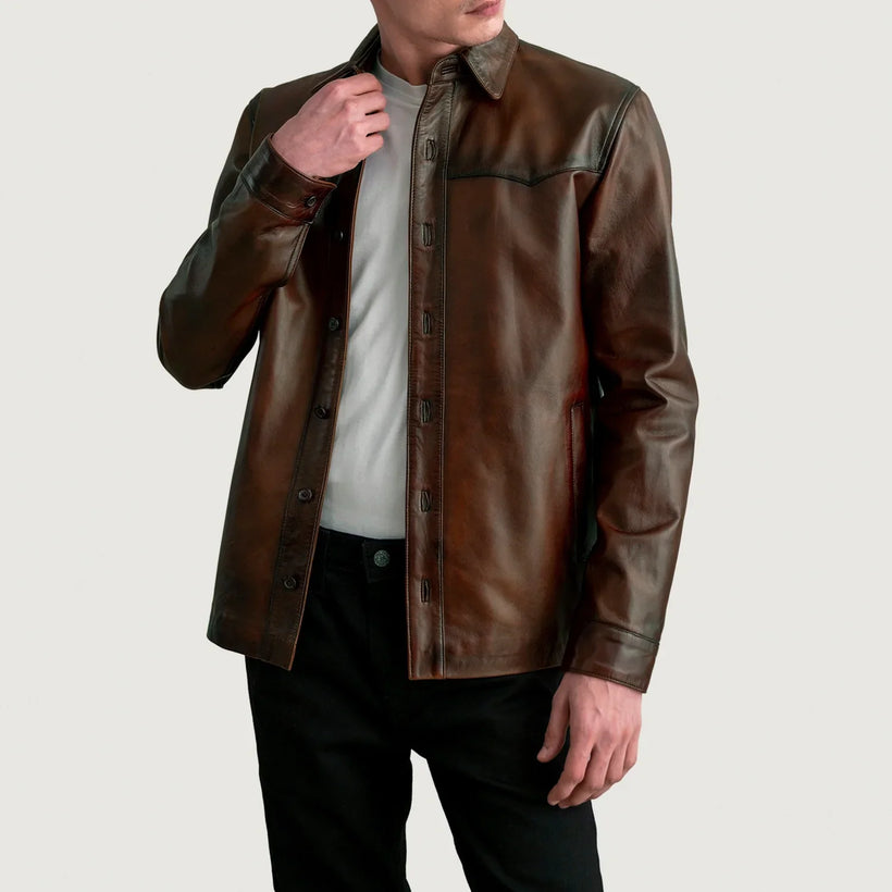 Bronco Distressed Коричневий Leather Shirt для Чоловіків