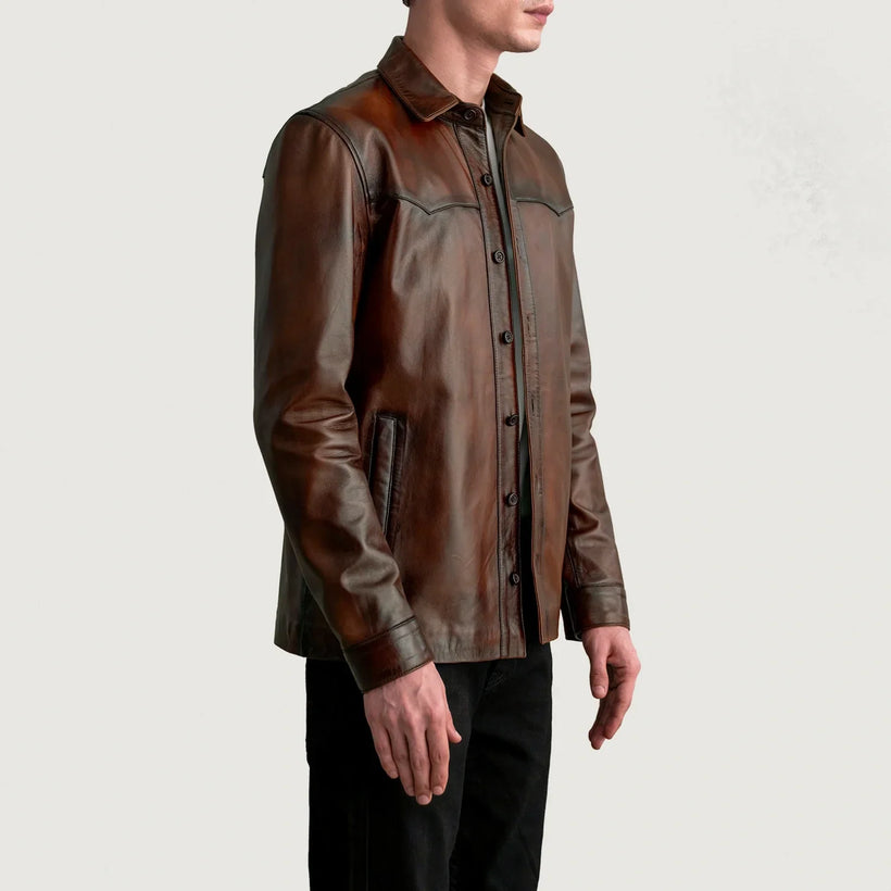 Bronco Distressed Коричневий Leather Shirt для Чоловіків