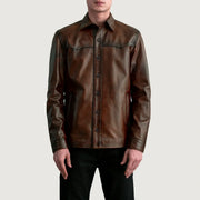 
Bronco Distressed Коричневий Leather Shirt для Чоловіків - Вигляд збоку з ергономічним кроєм рукава