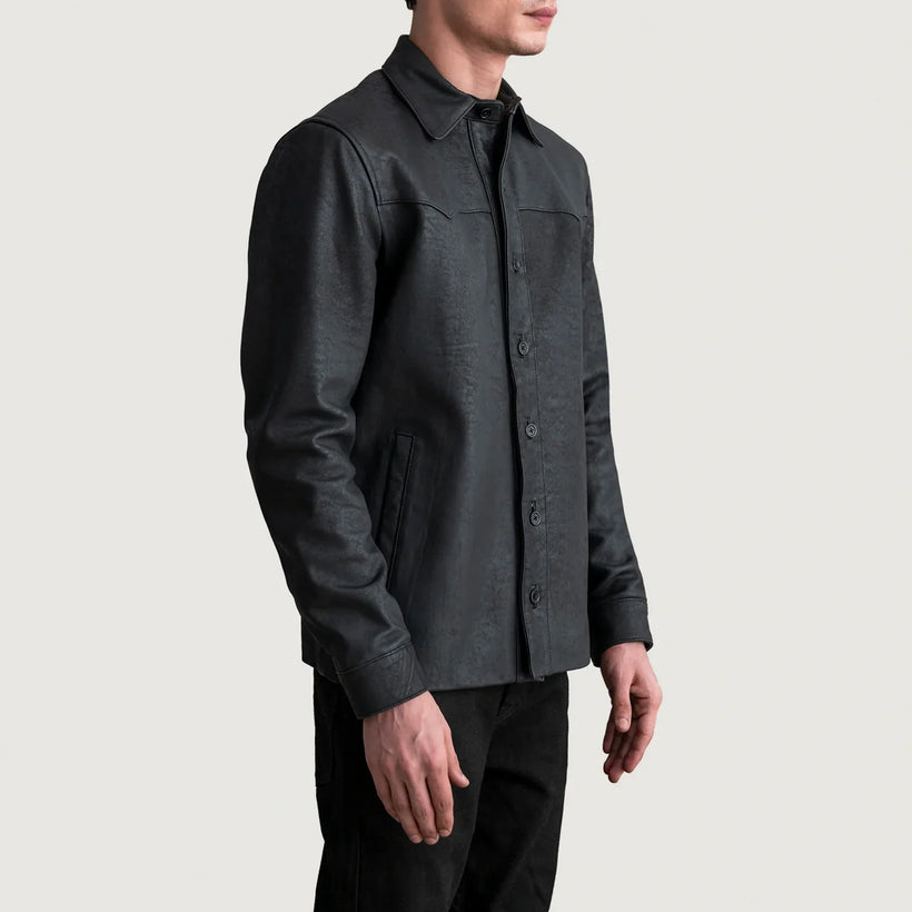Bronco Tumbled Чорний Leather Shirt для Чоловіків