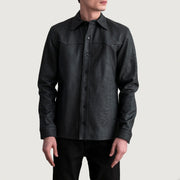
Bronco Tumbled Чорний Leather Shirt для Чоловіків - Вигляд збоку з ергономічним кроєм рукава