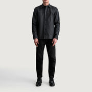 
Крупний план деталей of Shirt & Buttons Hardware on Bronco Tumbled Чорний Leather Shirt для Чоловіків