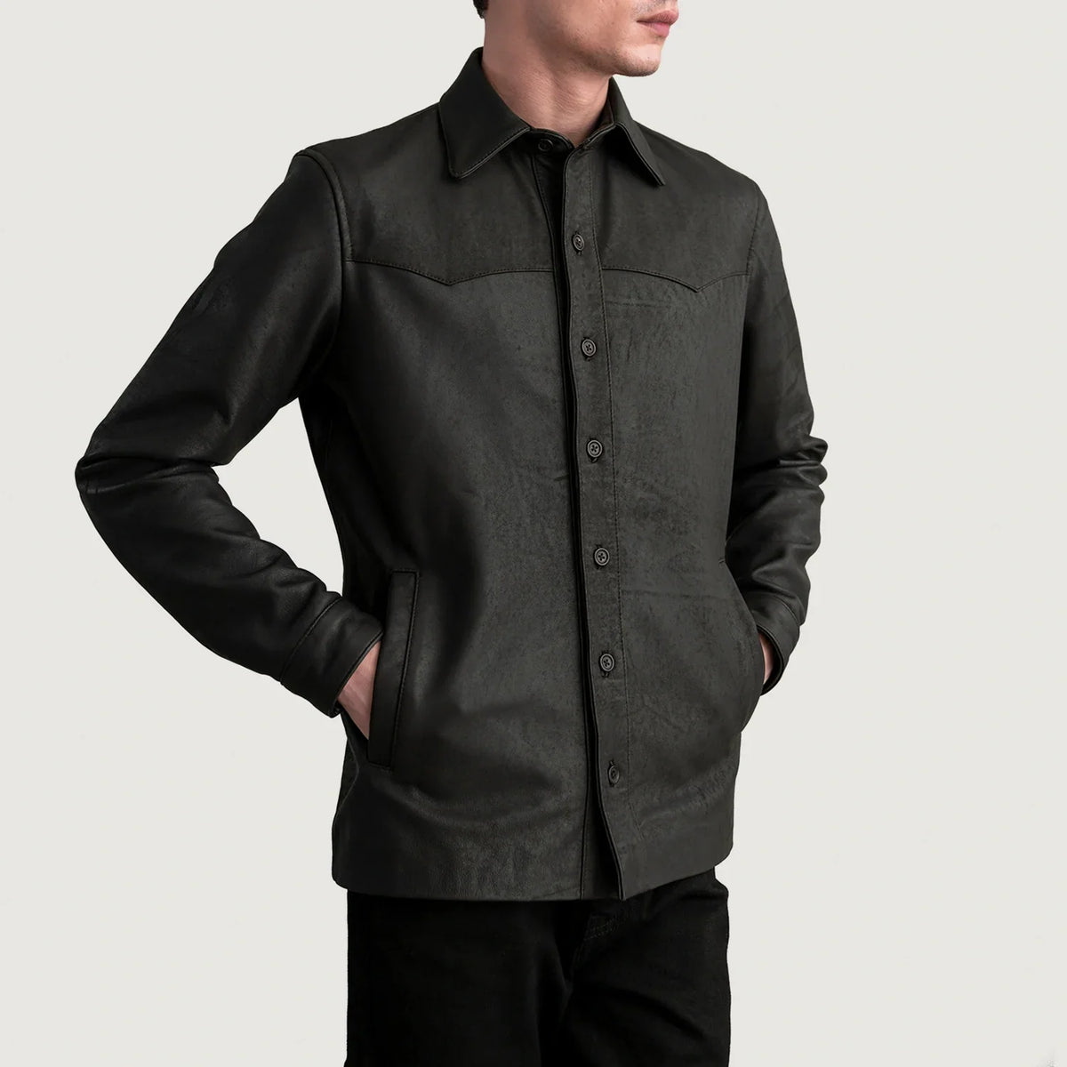 
Bronco Tumbled Коричневий Leather Shirt для Чоловіків - Вигляд збоку з ергономічним кроєм рукава