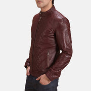 
Maroon Sheepskin Leather Biker Jacket - Вигляд ззаду з ідеальною посадкою по плечах та рівним подолом