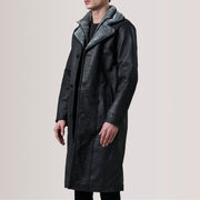 
Cai Distressed Чорний Leather Shearling Шкіряне пальто для Чоловіків For Men - Вигляд збоку з ергономічним кроєм рукава