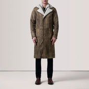 
Distressed Brown Sheepskin Snuffed Aviator Jacket - Вигляд ззаду з ідеальною посадкою по плечах та рівним подолом