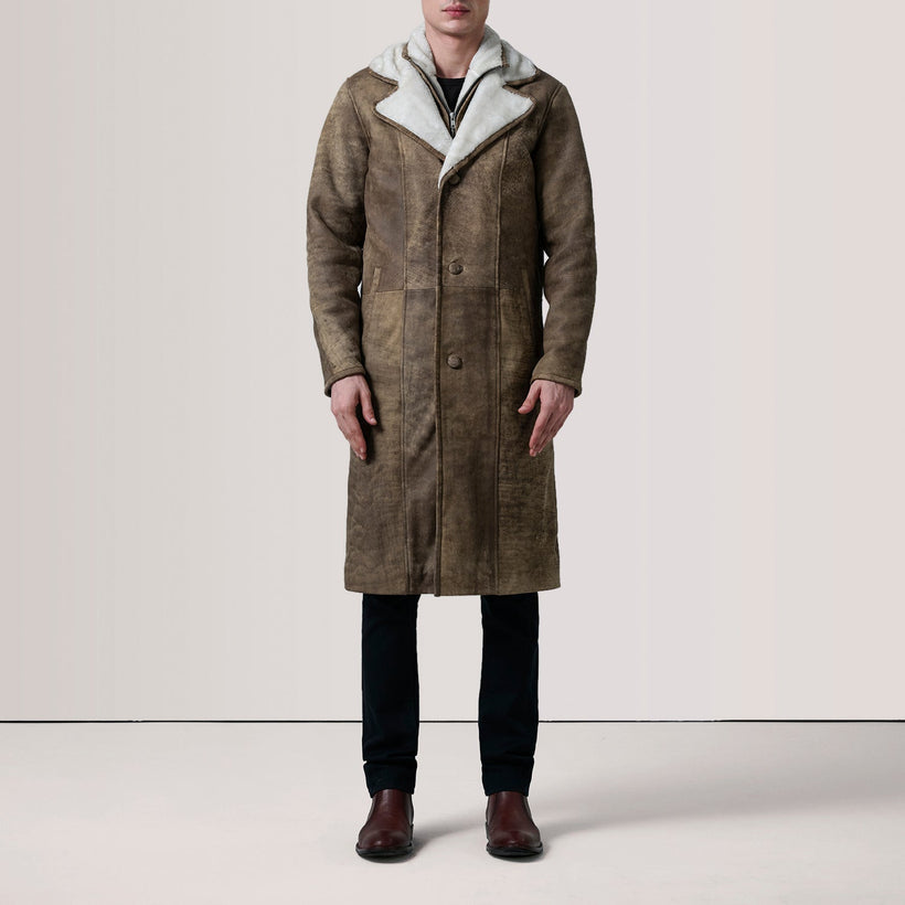 Cai Distressed Коричневий Leather Shearling Шкіряне пальто для Чоловіків
