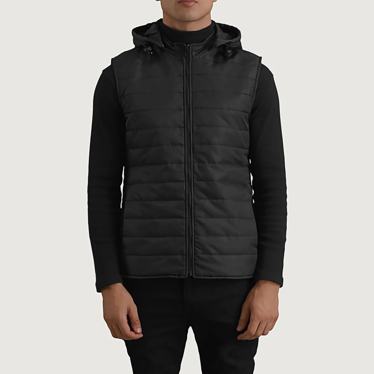 
Крупний план деталей of Classic Collar & Zipper Hardware on Carlo Чорний Утеплена жилетка з капюшоном для Чоловіків