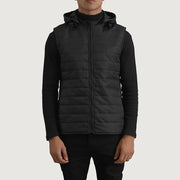 
Крупний план деталей of Classic Collar & Zipper Hardware on Carlo Чорний Утеплена жилетка з капюшоном для Чоловіків
