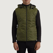 
Крупний план деталей of Classic Collar & Zipper Hardware on Carlo Оливковий Утеплена жилетка з капюшоном для Чоловіків