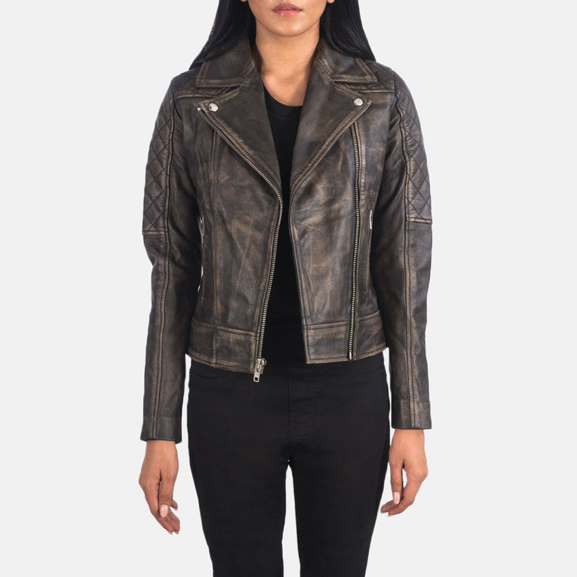 Carolyn Quilted Distressed Коричнева Шкіряна косуха жіноча