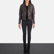 
Carolyn Quilted Vintage Brown Biker Jacket - Вигляд збоку з ергономічним кроєм рукава
