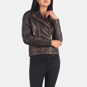 
Крупний план деталей of Notch & Zipper Hardware on Carolyn Quilted Vintage Brown Biker Jacket