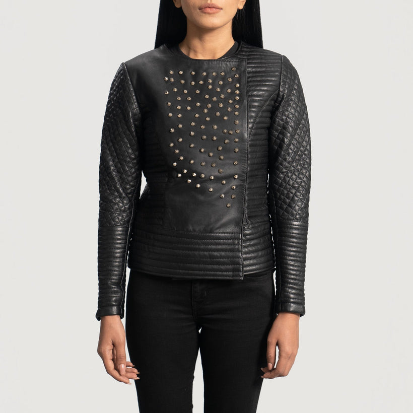 Celeste Studded Чорна Шкіряна куртка жіноча