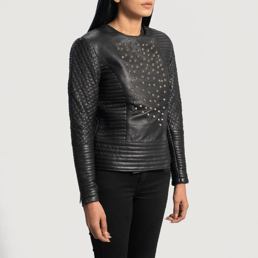 Celeste Studded Чорна Шкіряна куртка жіноча