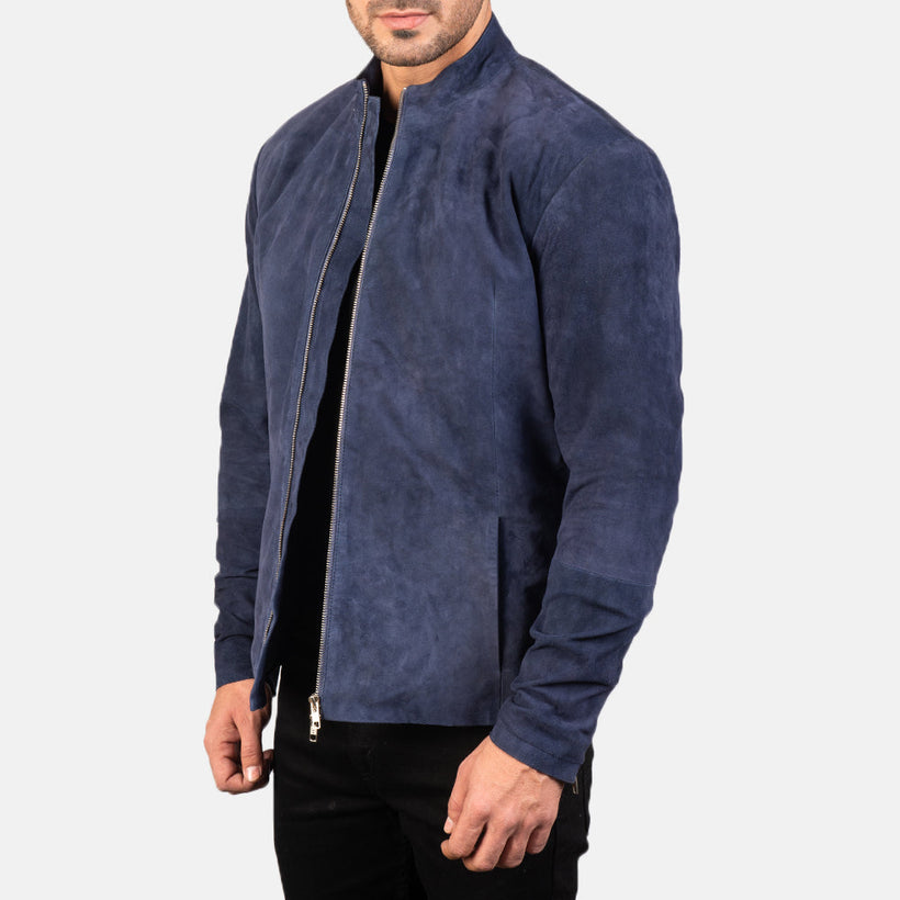 Charcoal Navy Синя Suede Шкіряна косуха чоловіча