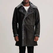 
Крупний план деталей of Notch & Button Hardware on Charles Brown Suede Leather Shearling Double-Breasted Coat