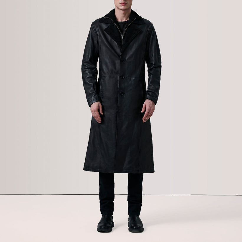 Charlton Чорна Leather Single Breasted Coat чоловіча