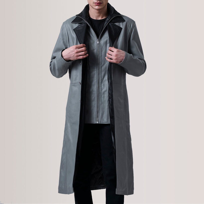 Charlton Grey Leather Single Breasted Coat чоловіча