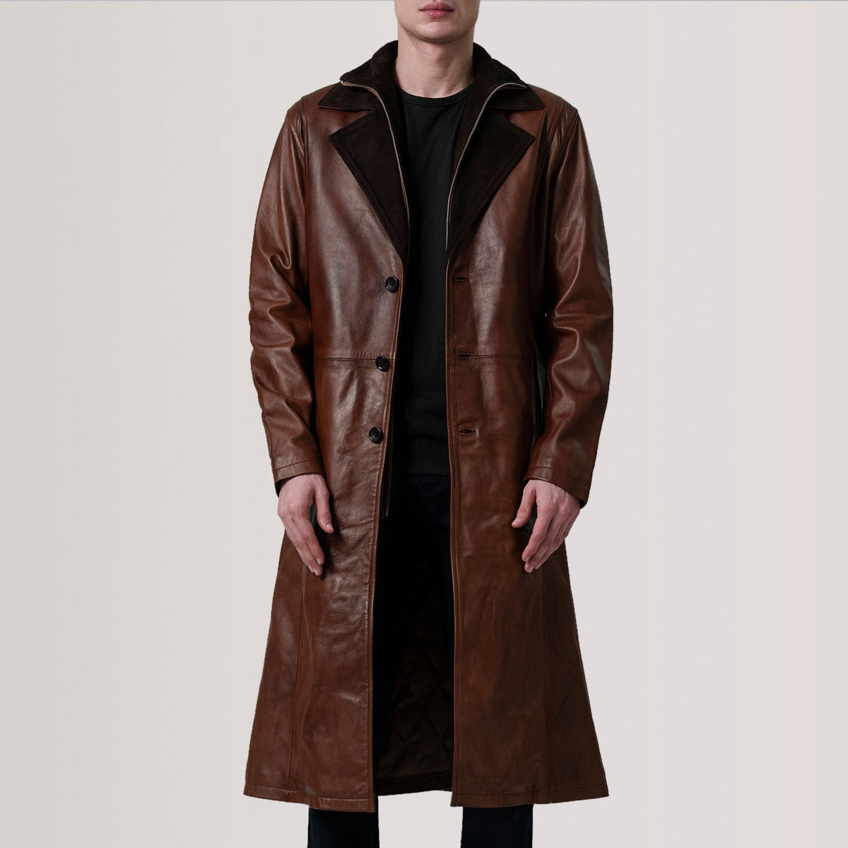 
Charlton Waxed Коричневий Leather Single Breasted Шкіряне пальто для Чоловіків For Men in Distressed Brown Sheepskin Burnished - Вигляд спереду та приталений силует | Купити в офіційному онлайн-магазині