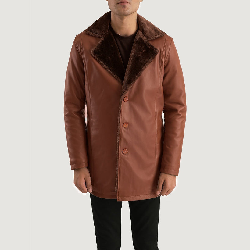 Cinnamon Коричнева Leather Fur Coat чоловіча