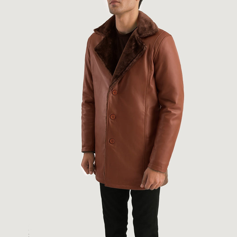 Cinnamon Коричнева Leather Fur Coat чоловіча