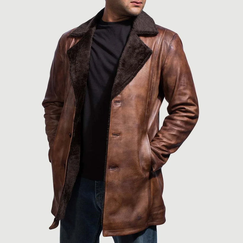 Cinnamon Distressed Leather Fur Coat чоловіча