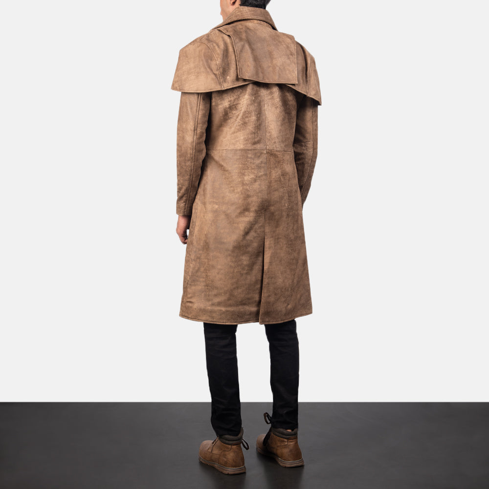 
Classic Коричневий Leather Duster для Чоловіків - Вигляд збоку з ергономічним кроєм рукава