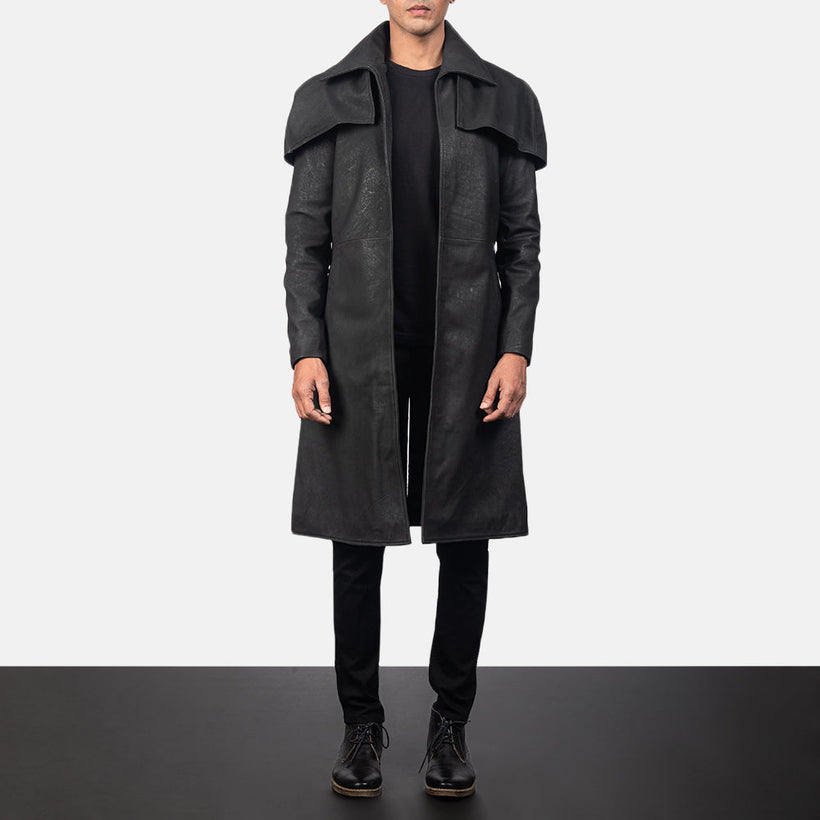 Classic Distressed Чорна Leather Duster чоловіча
