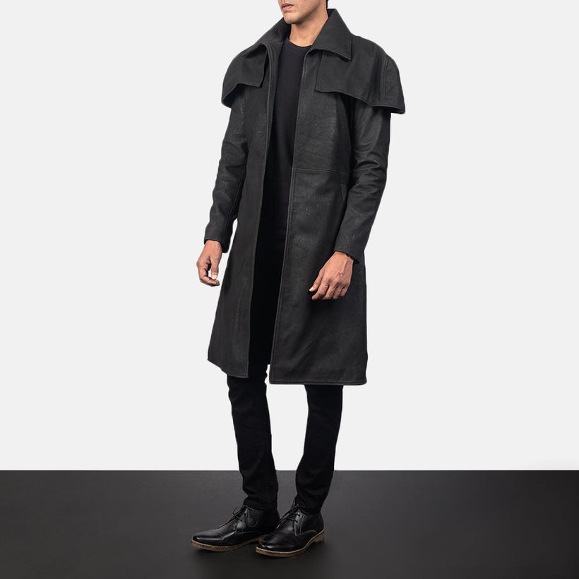 Classic Distressed Чорна Leather Duster чоловіча