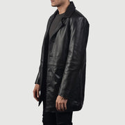 Black Cowhide leather Coat - Back View Showing Tailored Shoulder Fit &amp; Clean Hemline