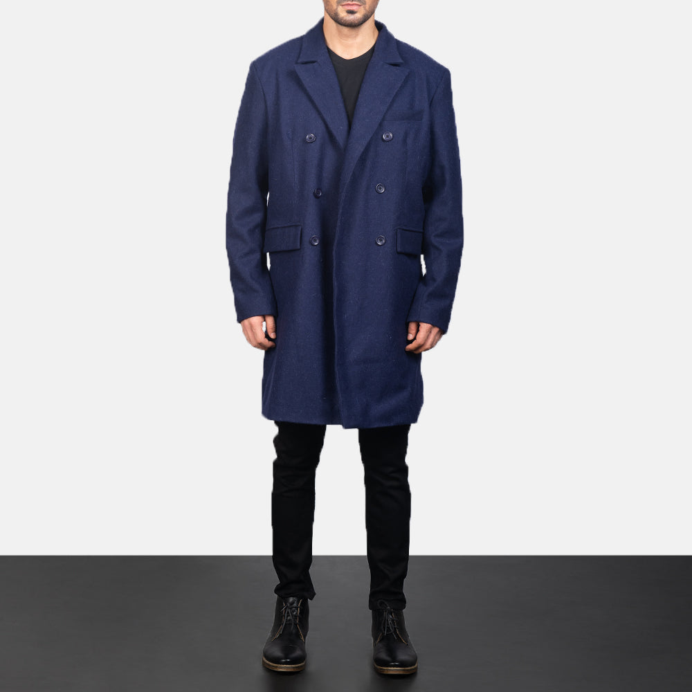 
Blue Wool Double Breasted Coat in Navy Blue Synthetic Wool - Вигляд спереду та приталений силует | Купити в офіційному онлайн-магазині