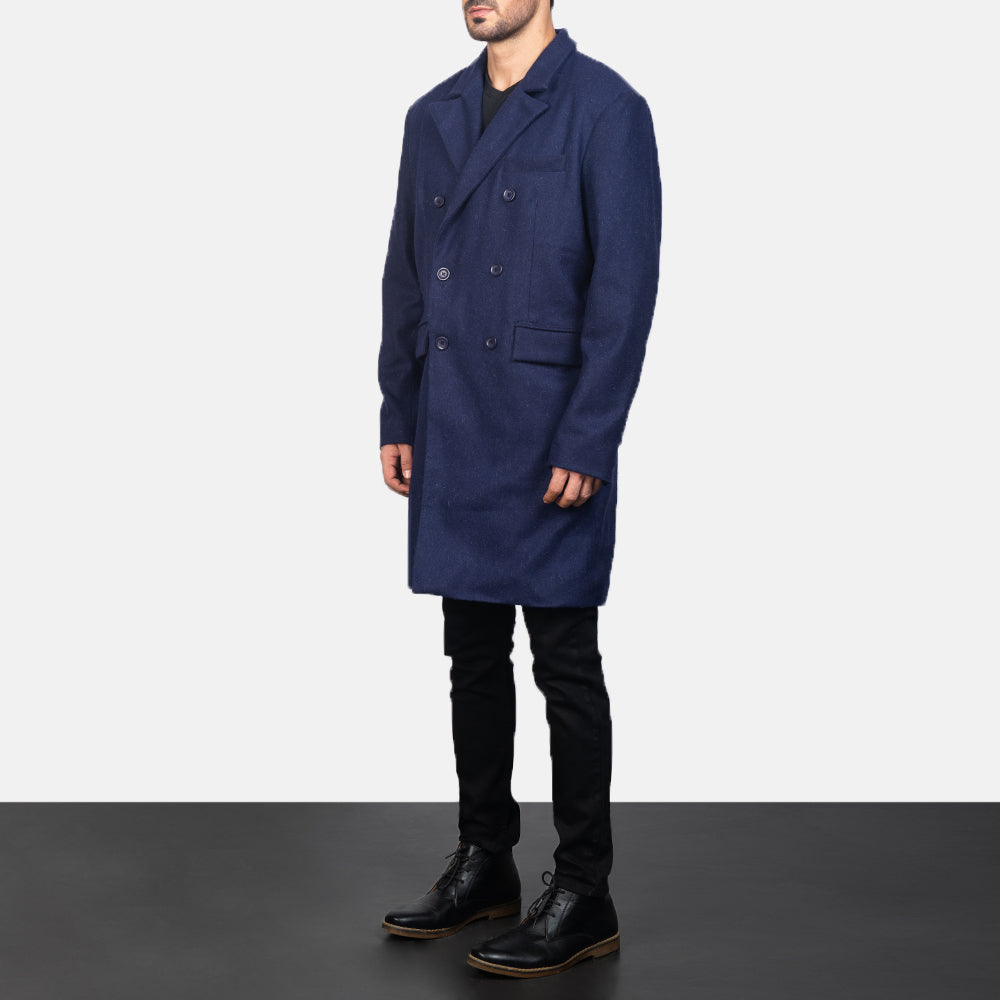 
Navy Blue Synthetic Wool Trench Coat - Вигляд ззаду з ідеальною посадкою по плечах та рівним подолом