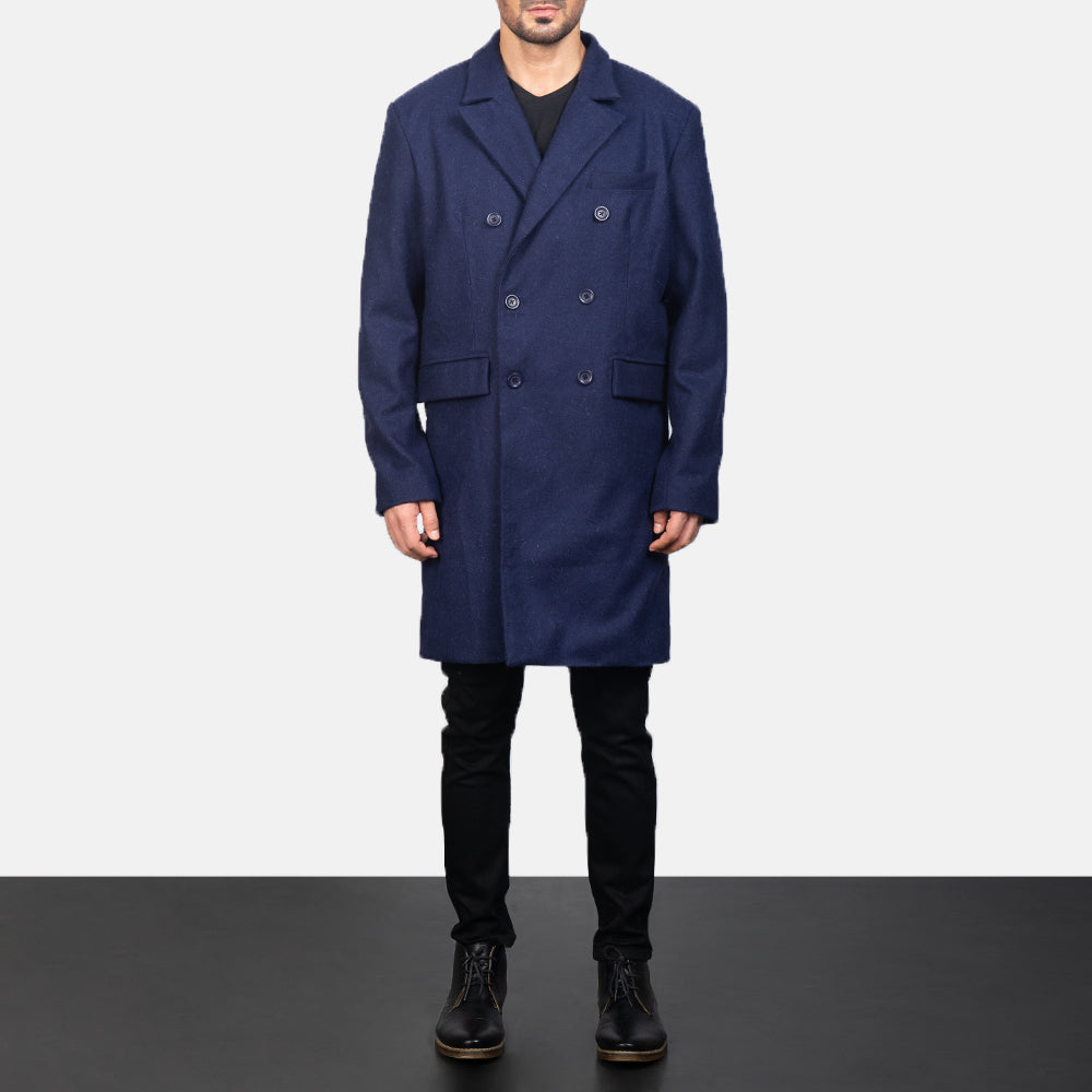 
Blue Wool Double Breasted Coat - Вигляд збоку з ергономічним кроєм рукава