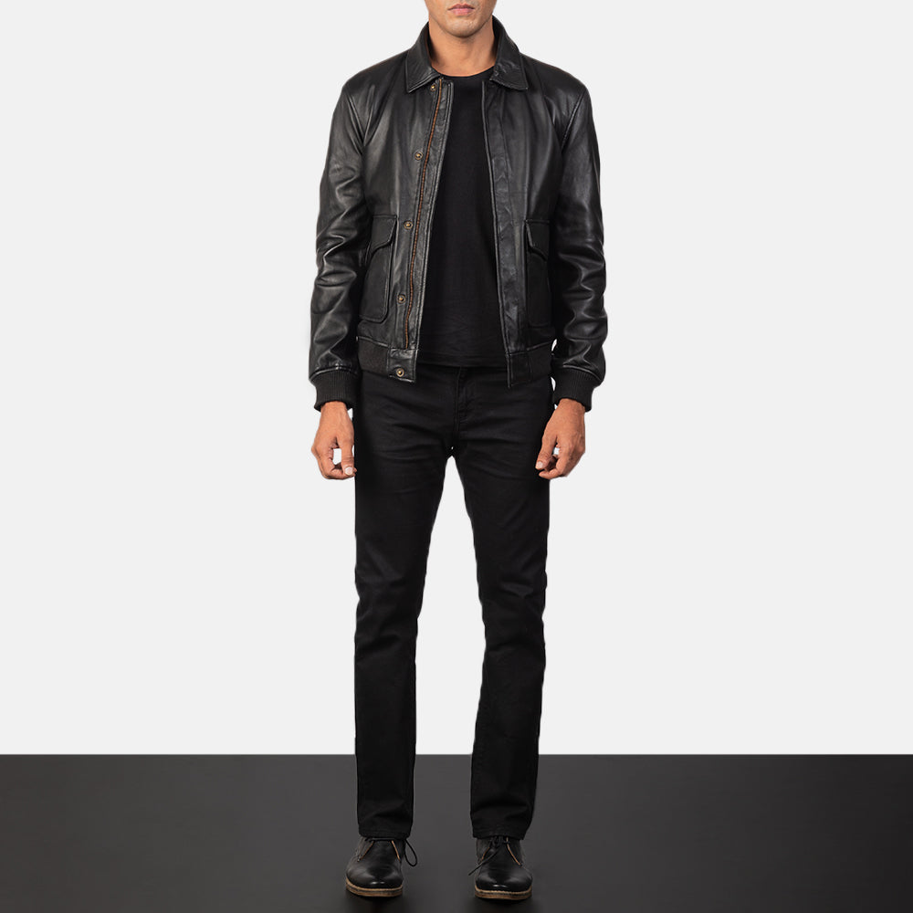 Coffmen Brown Suede A2 Bomber Jacket - Lateral Side Profile View Showing Sleeve Cut &amp; Athletic Taper Fit