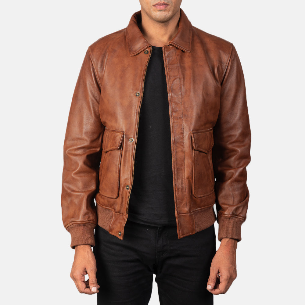 Rib knit &amp; Hem Craftsmanship Construction Detail on Coffmen Brown Suede A2 Bomber Jacket