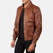 Styled Fit Perspective of Coffmen Brown Suede A2 Bomber Jacket on Model - Natural Daylight Drape
