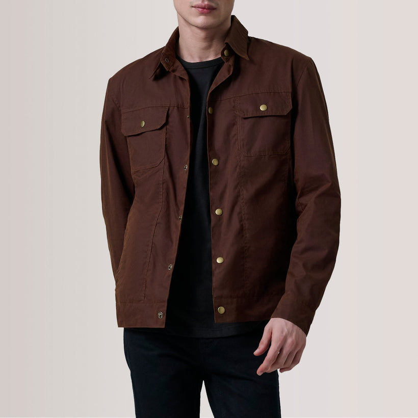 Colberto Коричнева Waxed Canvas Trucker Шкіряна куртка чоловіча